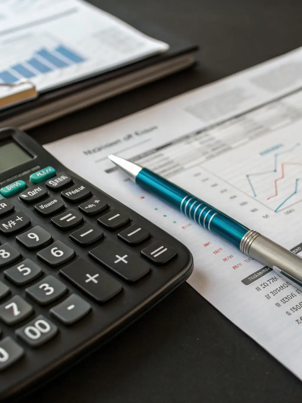 A close-up shot of meticulously organized financial documents, highlighting the accuracy and attention to detail that AJES Financial Services provides.