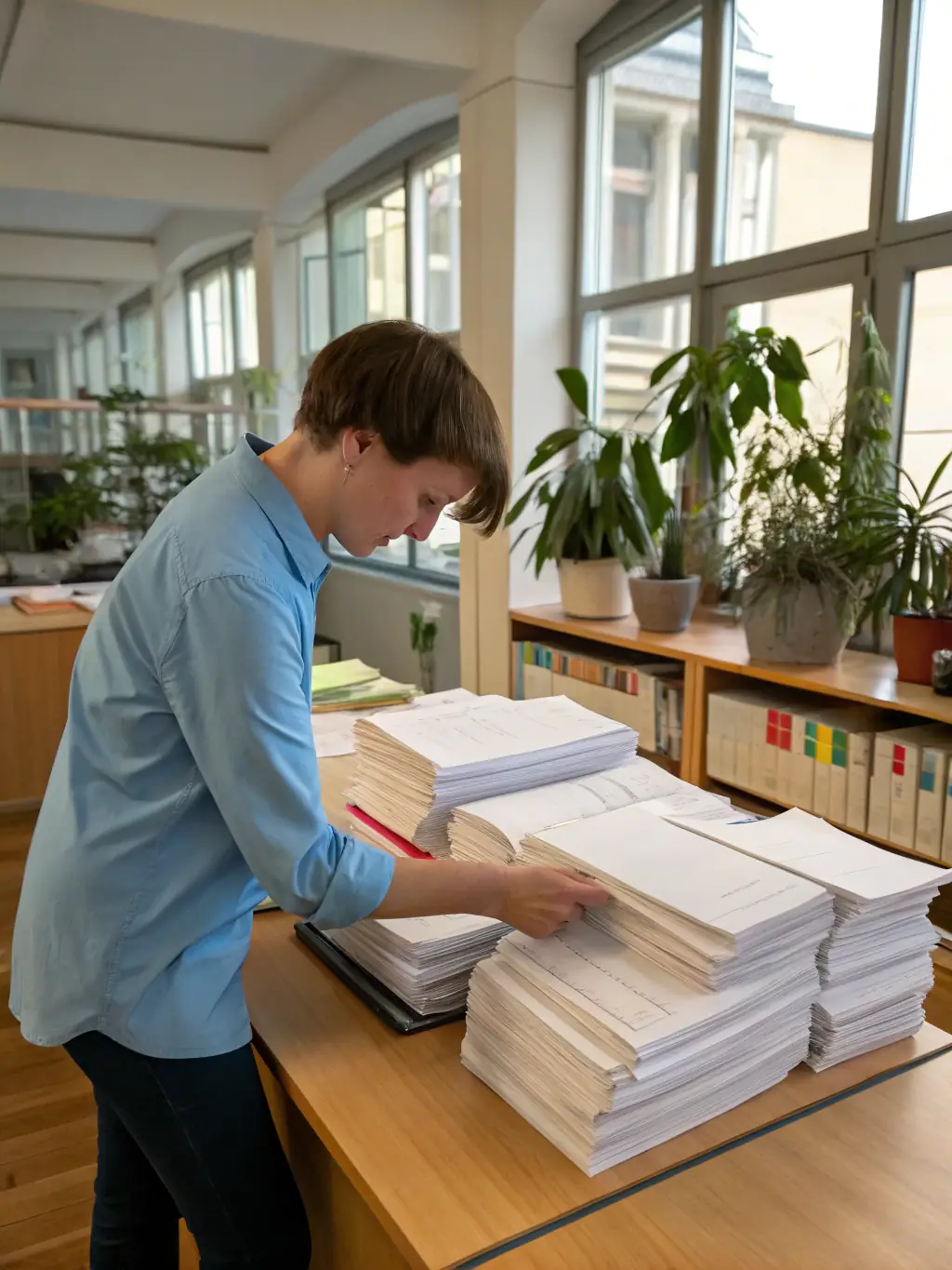 A person organizing receipts and financial documents, symbolizing bookkeeping services provided by AJES Financial Services.