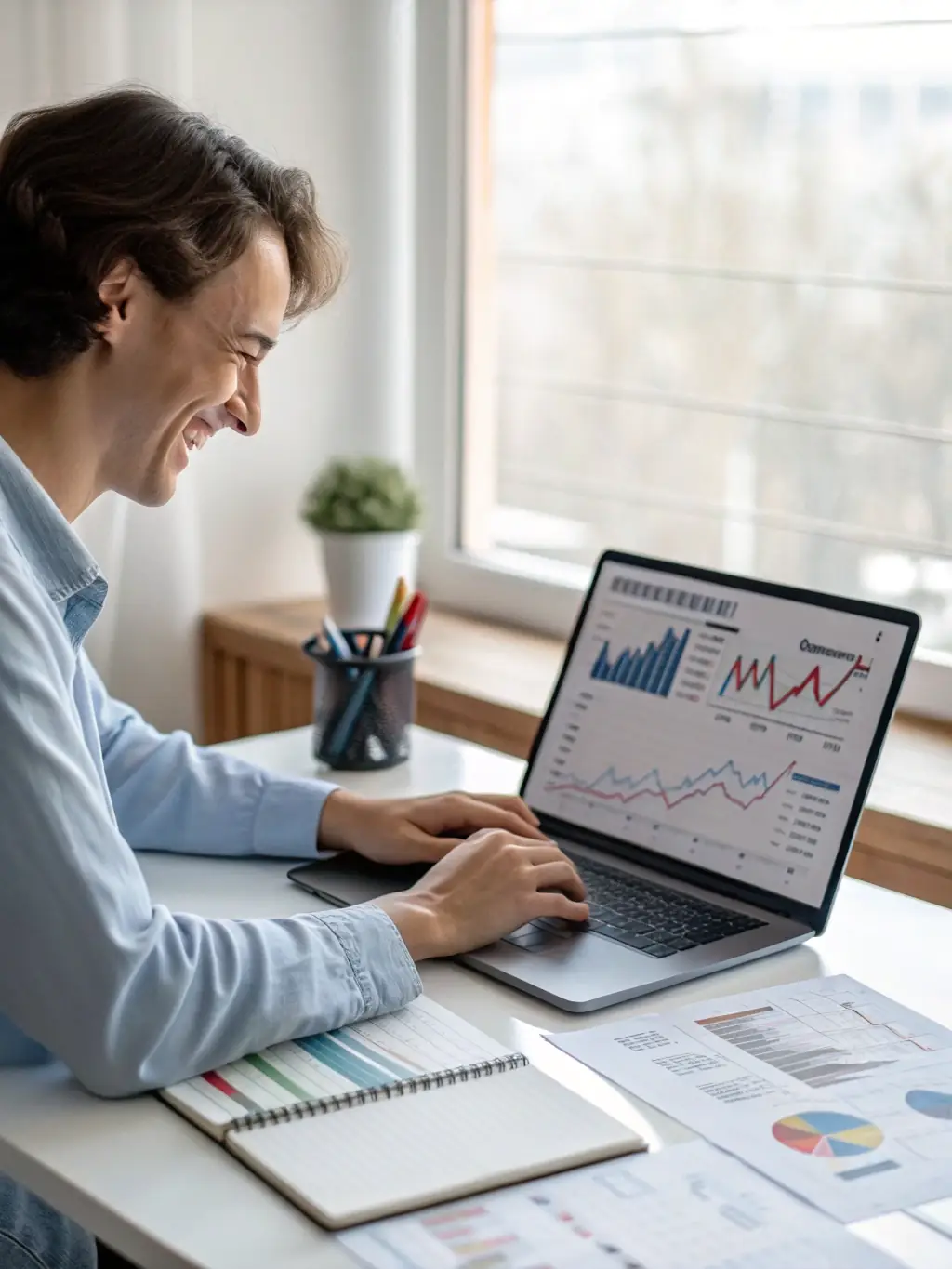 A person using software to track and categorize financial transactions, representing the financial organization services.